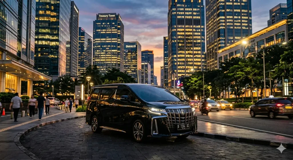 Armada premium rental mobil Senayan profesional Natura Rentcar di kawasan SCBD.